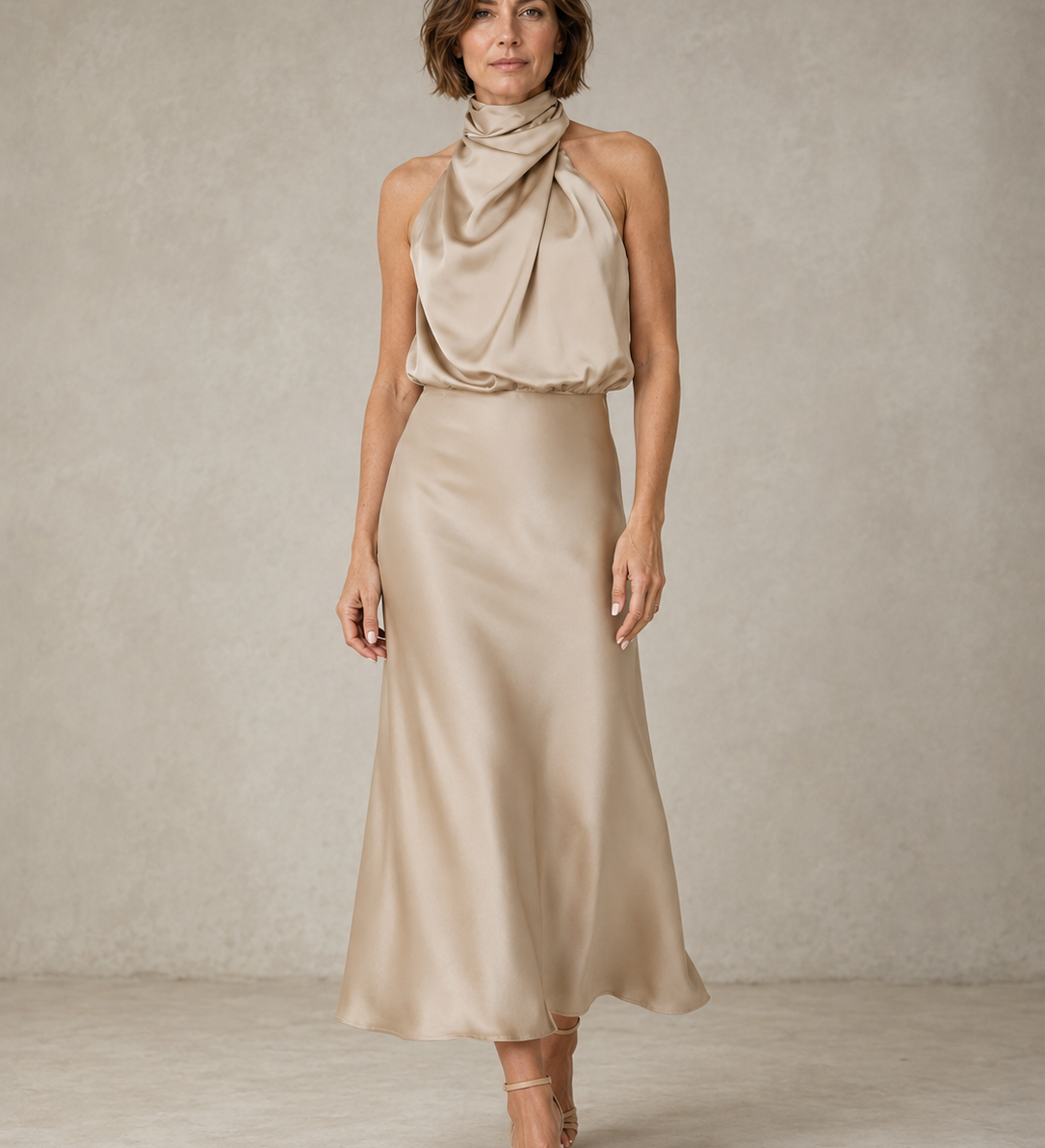 Harper | Halter Satino Vakarinė Suknelė