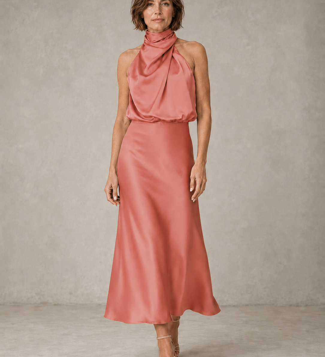 Harper | Halter Satino Vakarinė Suknelė